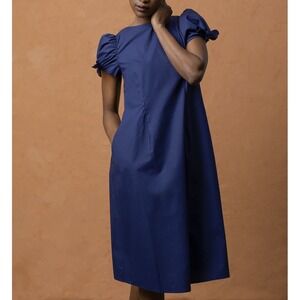 Grammar NYC Dress The Quotation Puff Sleeve Midi French Blue Women Sz 12